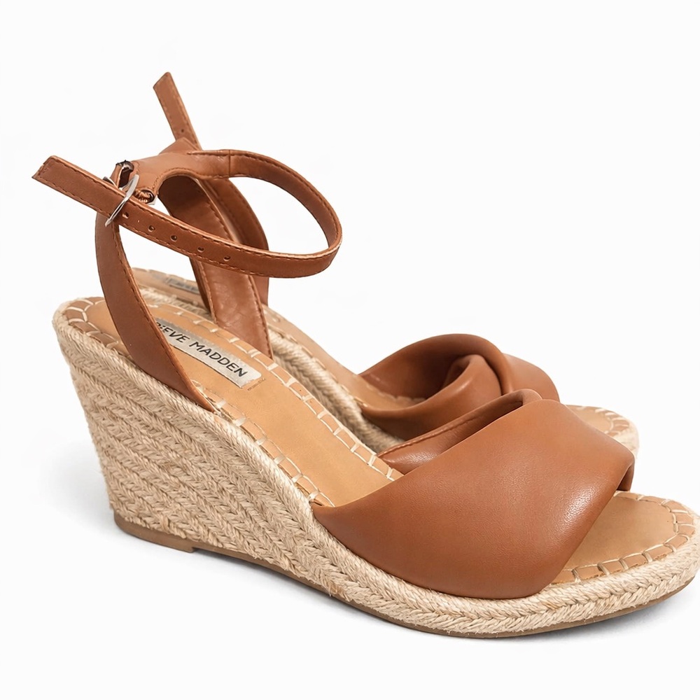 Steve Madden Tan Espadrille Wedge Sandals Size 8 Ankle Strap